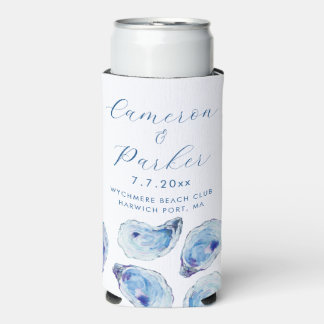 Oyster Blue Watercolor Wedding Favour Seltzer Can Cooler
