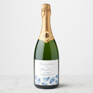 Oyster Blue Watercolor Wedding Favour Sparkling Wine Label