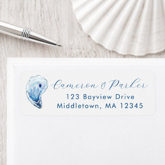 Oyster Blue Watercolor Wedding Return Address Label