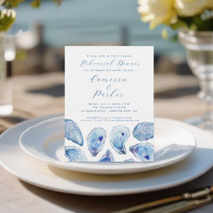 Oyster Casual Wedding Rehearsal Blue Watercolor Invitation