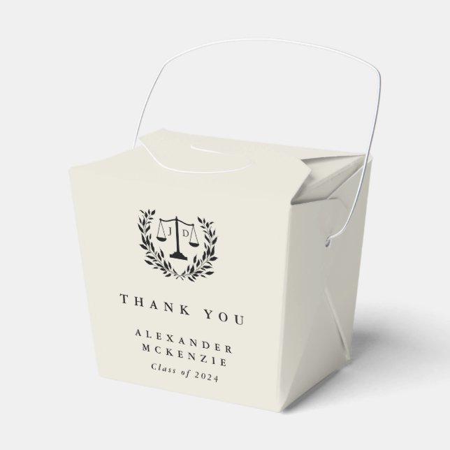 Oyster/Cream JD Law Scales+Laurel Graduation Favour Box (Front Side)
