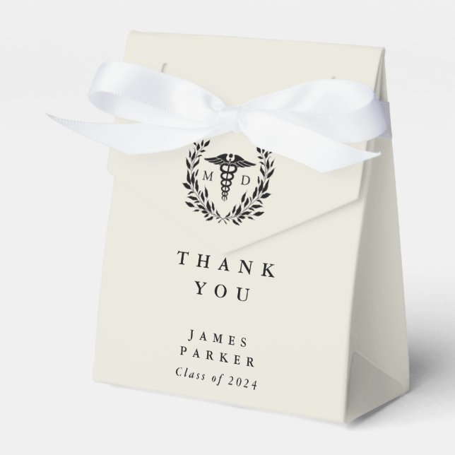 Oyster/Cream MD Doctor+Caduceus Graduation Favour Box (Front Side)