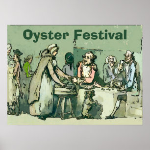 Oyster Fest. Woman,Sells Oyster Vintage Style Poster