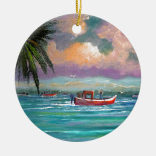Oyster harvesting in Apalachicola Bay Ceramic Tree Decoration