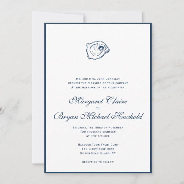 Oyster Invitation V1 with Navy Border (Front)