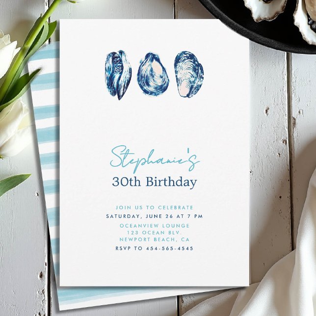Oyster Party Nautical Beach Ocean 30th Birthday Invitation (30th birthday invitation for women oysters party nautical boat yacht waterfront beach)
