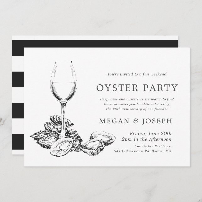 Oyster Pearl Anniversary Dinner | Black Stripes Invitation (Front/Back)
