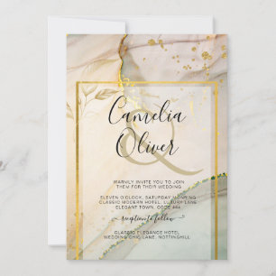 Oyster Pearl Gold WEDDING Alcohol Ink Abstract Invitation