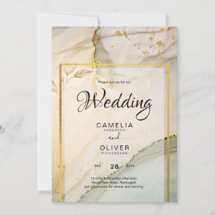 Oyster Pearl Gold WEDDING Alcohol Ink Abstract Invitation