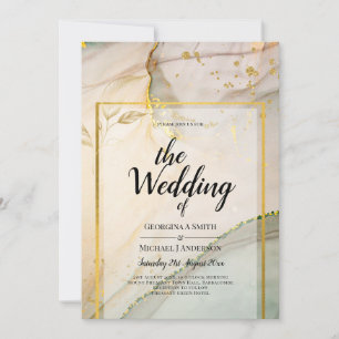 Oyster Pearl Gold WEDDING Alcohol Ink Abstract Invitation