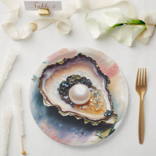 Oyster Pearl Shellfish Art Paper Plate