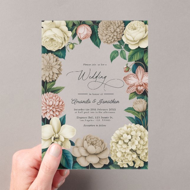 Oyster Pearl, Soft Taupe & Champagne Blush Wedding Acrylic Invitations (Insitu (Handheld))