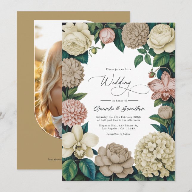 Oyster Pearl, Soft Taupe & Champagne Blush Wedding Invitation (Front/Back)