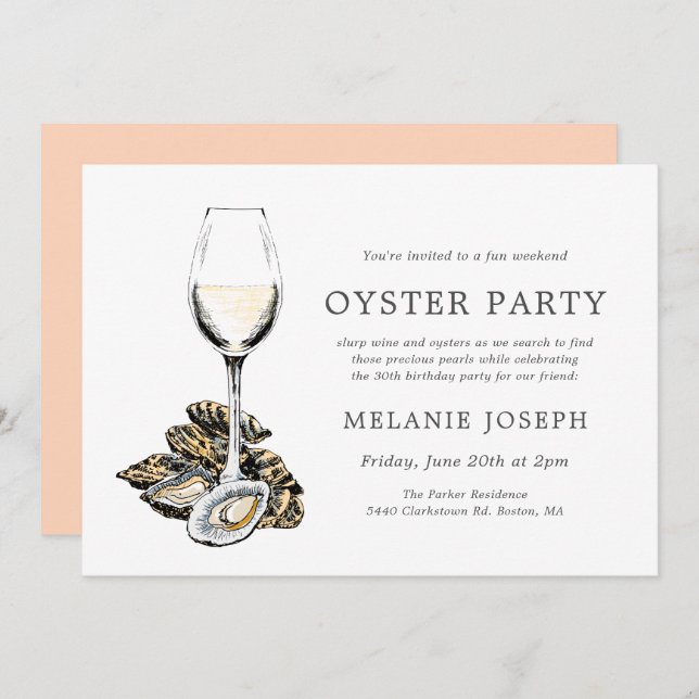 Oyster Pearl Themed Birthday | Peach Theme Invitation (Front/Back)