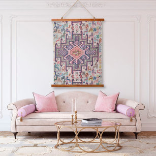 Oyster Pink Anatolian Pattern Turkish Kilim Rug Hanging Tapestry