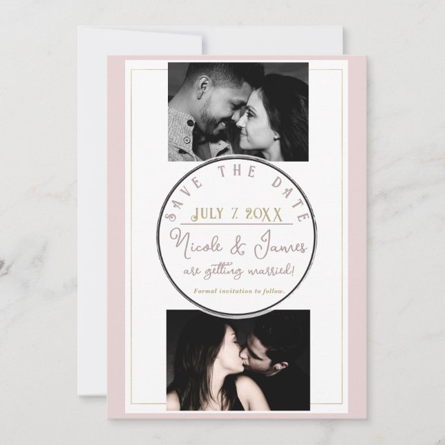 Oyster Pink & Gold Modern Minimal Save the Date (Front)