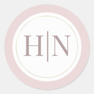 Oyster Pink & Gold Modern Minimal Wedding Classic Round Sticker