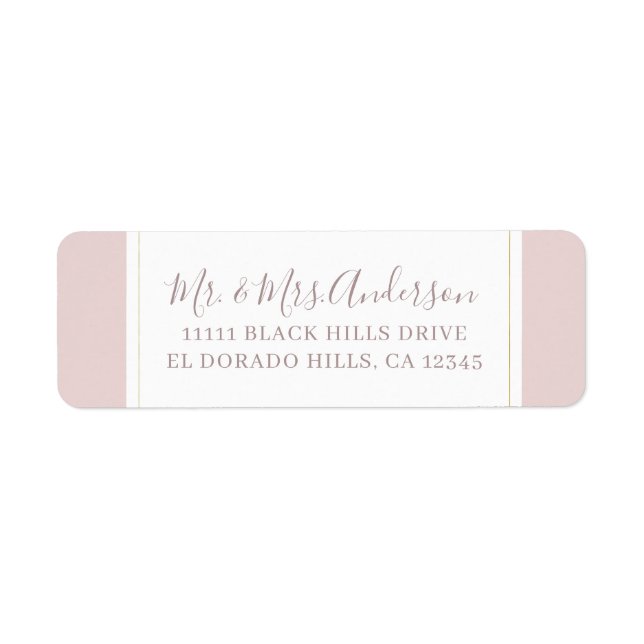 Oyster Pink & Gold Modern Minimal Wedding Return Address Label (Front)