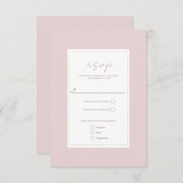 Oyster Pink & Gold Modern Minimal Wedding RSVP (Front/Back)