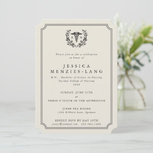 Oyster Registered Nurse Caduceus+Laurel Wreath Invitation