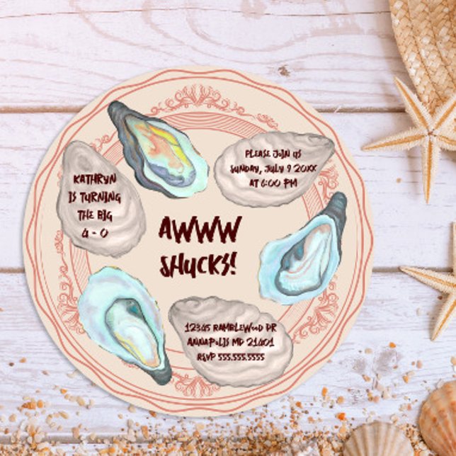 Oyster Roast Awww Shucks Adult Birthday Party Invitation (Creator Uploaded)