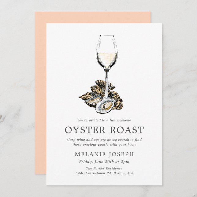Oyster Roast Birthday Party | Peach Stripes Invitation (Front/Back)