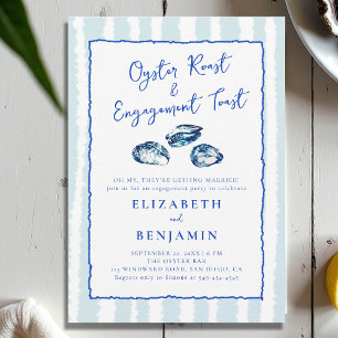 Oyster Roast Blue Stripes Modern Engagement Party Invitation