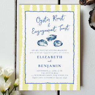Oyster Roast Blue Yellow Stripes Engagement Party Invitation