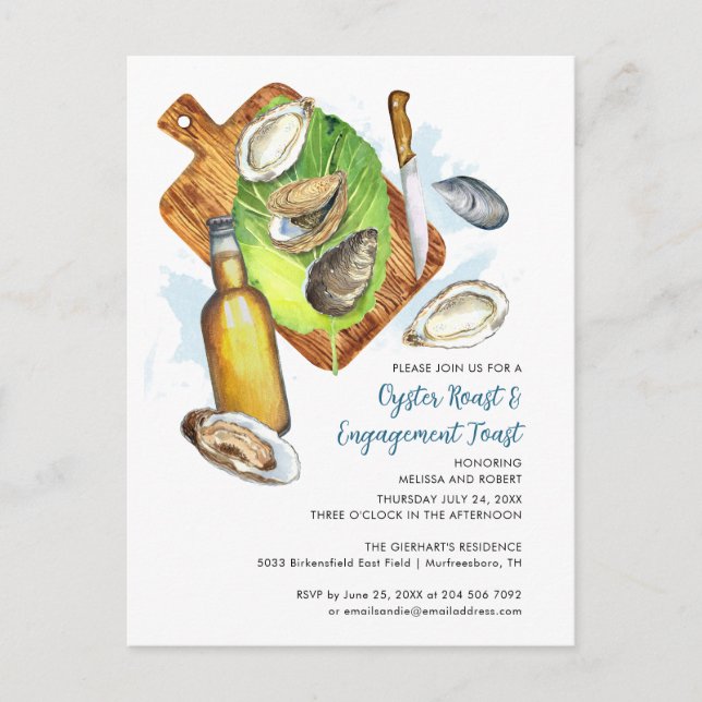 Oyster Roast Couples Engagement Toast Party Invitation Postcard (Front)