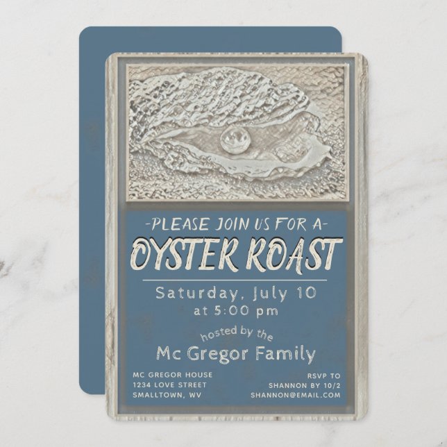 Oyster Roast Tan and Blue All Purpose Invitation (Front/Back)