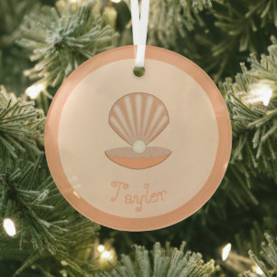 Oyster shell and Pearl Gender Neutral 1st Xmas Glass Tree Decoration