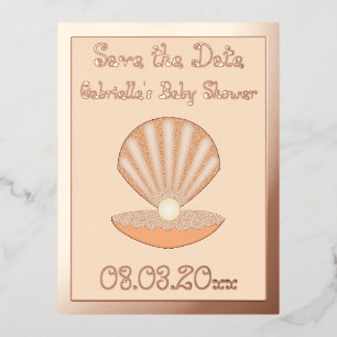 Oyster shell and Pearl Gender Neutral Baby Shower Foil Holiday Postcard