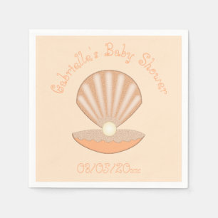 Oyster shell and Pearl Gender Neutral Baby Shower Napkin