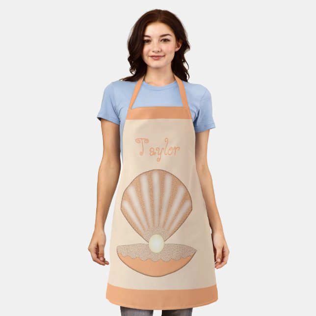 Oyster shell and Pearl Gender Neutral Custom Apron (Worn)