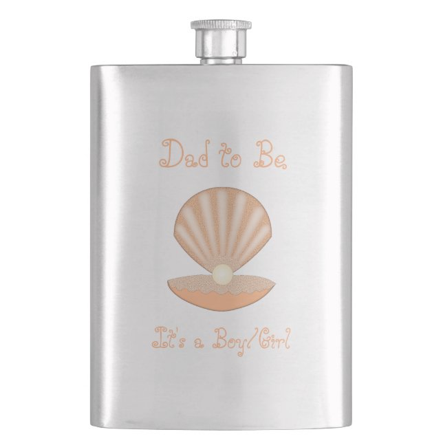 Oyster shell and Pearl Gender Neutral Custom Hip Flask (Front)