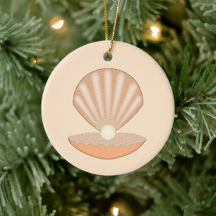 Oyster shell and Pearl Gender Neutral Custom Name Ceramic Ornament