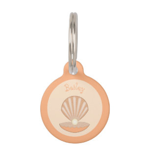 Oyster shell and Pearl Gender Neutral Custom Pet Tag