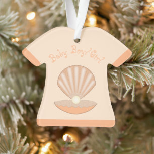 Oyster shell and Pearl Gender Neutral First Xmas Ornament