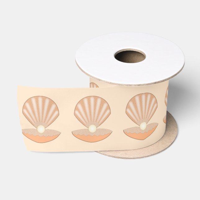 Oyster shell and Pearl Gender Neutral Patterned Satin Ribbon (Spool)