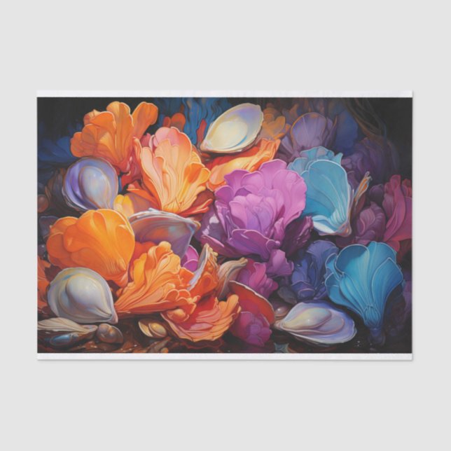 Oyster Shell Bright Colour Floral Decoupage Tissue Paper (Front)