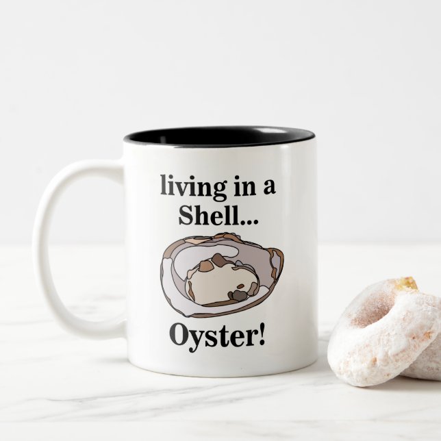 Oyster Shell Funny Two-Tone Coffee Mug (With Donut)