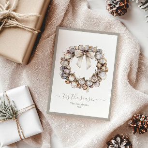 Oyster Shell Wreath and Anchor Coastal Holiday Card