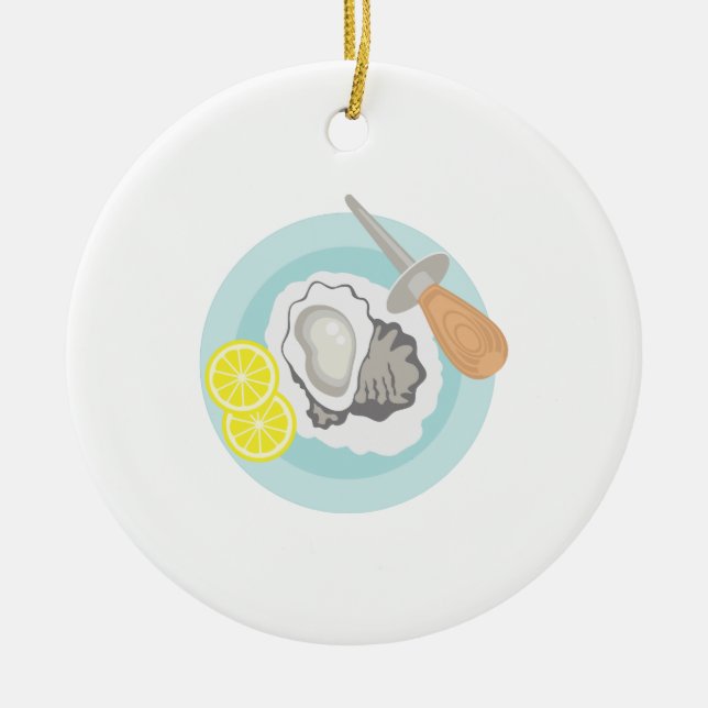 Oyster Shucking Ceramic Ornament (Front)