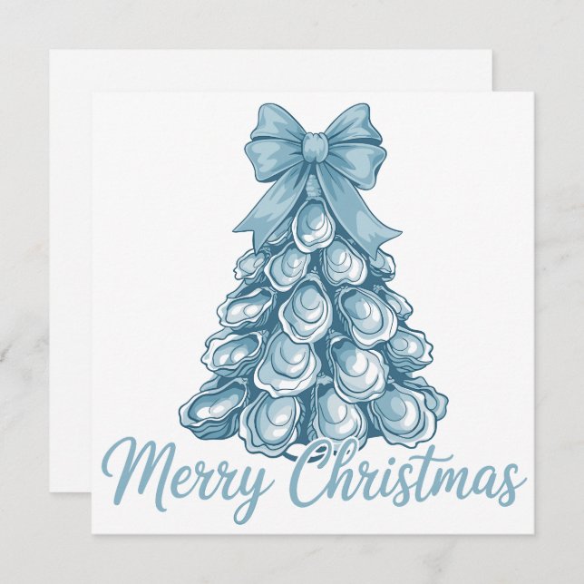Oyster Tree Bow Preppy Merry Christmas Coquette Holiday Card (Front/Back)