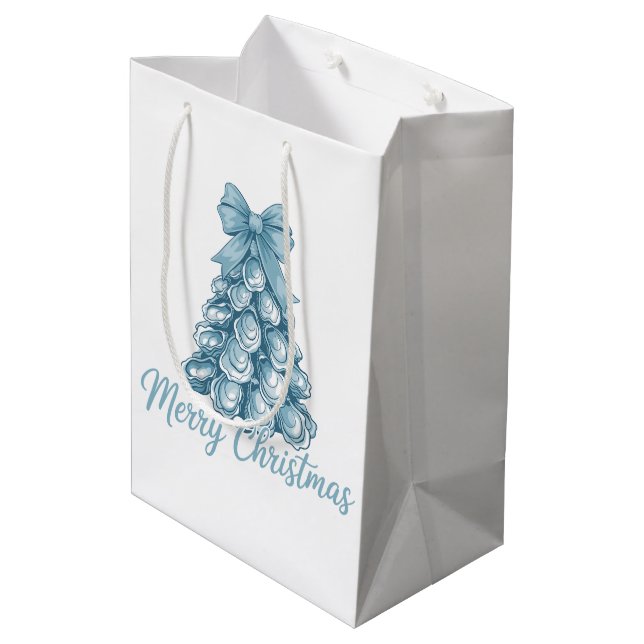 Oyster Tree Bow Preppy Merry Christmas Coquette Medium Gift Bag (Back Angled)