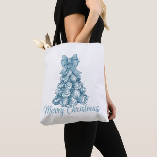 Oyster Tree Bow Preppy Merry Christmas Coquette Tote Bag