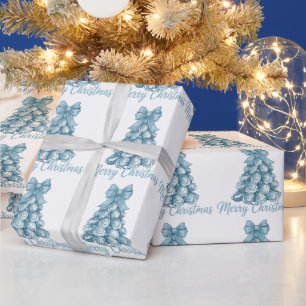 Oyster Tree Bow Preppy Merry Christmas Coquette Wrapping Paper
