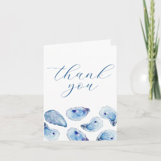 Oyster Watercolor Blue Simple Elegant Folded Thank You Card