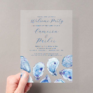 Oyster Welcome Party Blue Watercolor Acrylic Invitations