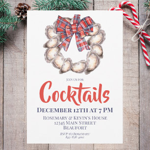 Oyster Wreath with Plaid Ribbon Cocktail Party Invitation